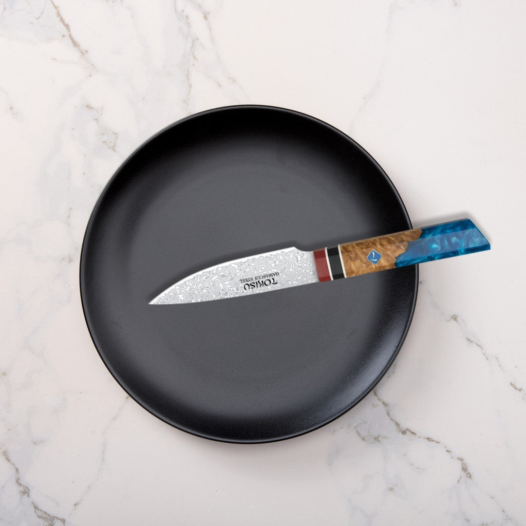 Cuchillo de Cocina Profesional TOKYSU PETTY - Precisión Japonesa, Acero DAMASCO de 67 Capas, 11 cm - Mango Ergonómico Staypack