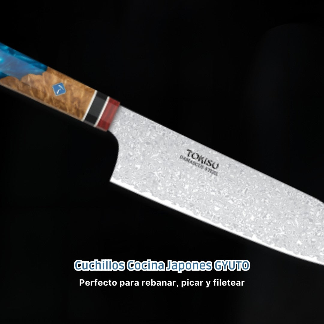 Cuchillo Cocina Profesional TOKYSU - Cuchillos Cocina Japones GYUTO de Acero DAMASCO 67 capas 21,5
