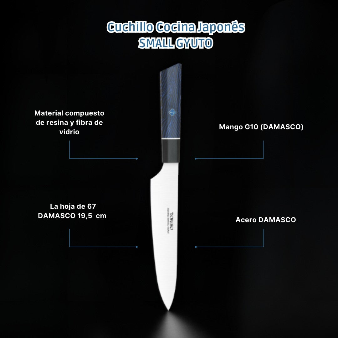 Cuchillo Cocina Profesional TOKYSU - Cuchillos Cocina Japones SMALL GYUTO de Acero Inoxidable de 67 capas 19,5 cm- Mango G10