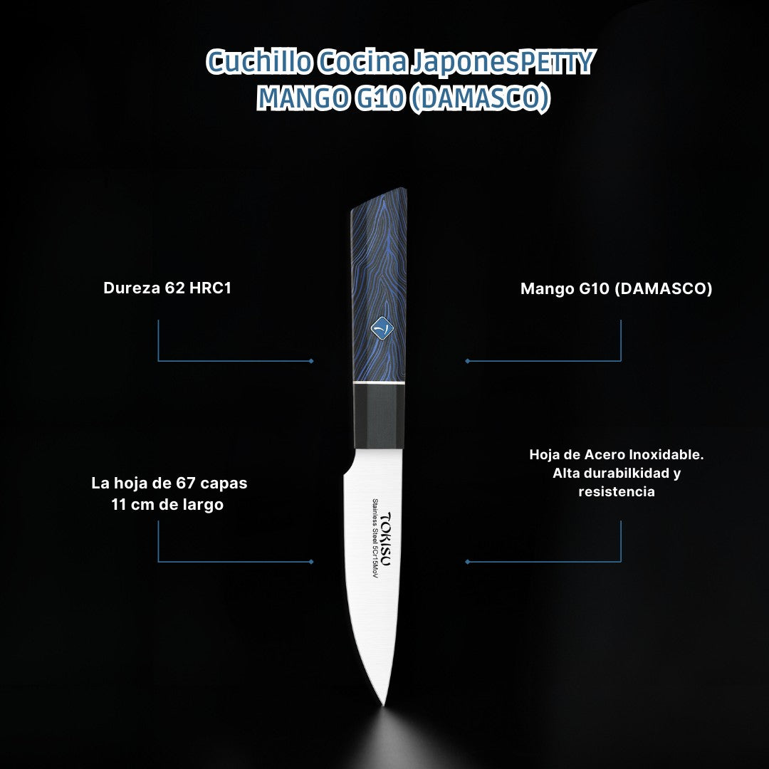 Cuchillo Cocina Profesional TOKYSU - Cuchillos Cocina Japones PETTY de Acero Inoxidable de 67 capas 11 cm - Mango G10 DAMASCO