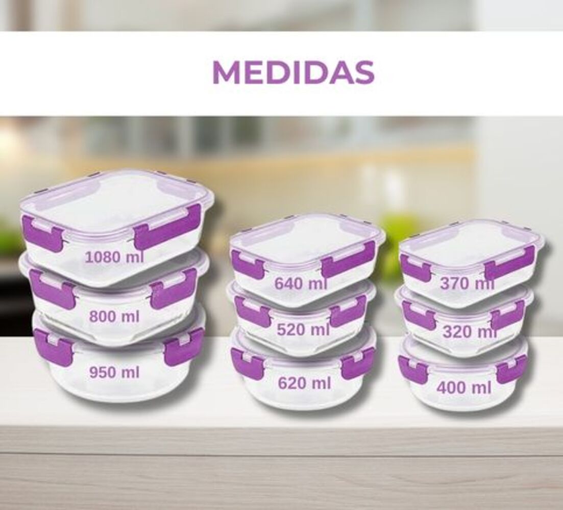 Recipientes de Cristal Para Alimentos - 18 Piezas (9 recipientes y 9 tapas) - Apto para lavavajillas, Microondas y congelador -