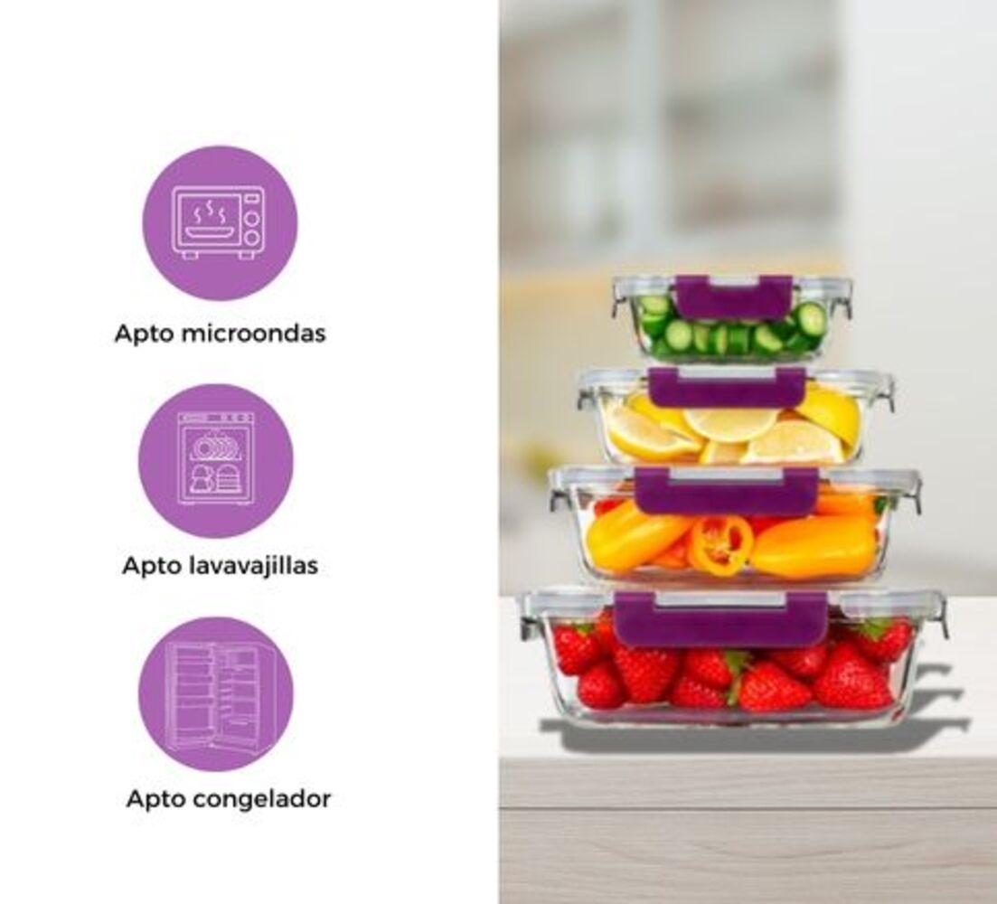 Recipientes de Cristal Para Alimentos - 18 Piezas (9 recipientes y 9 tapas) - Apto para lavavajillas, Microondas y congelador -