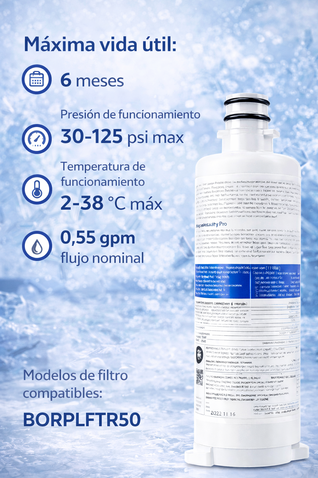 Filtro de Agua para Frigorífico Compatible con Bosch Ultra Clarity Pro BORPLFTR50 Filtro Original