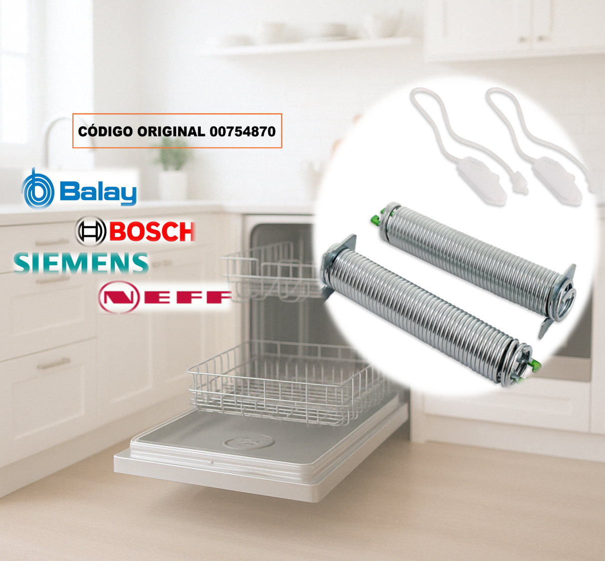 Repuesto Muelles de Bisagra para Puerta de Lavavajillas | Compatible con Bosch, Siemens, Neff