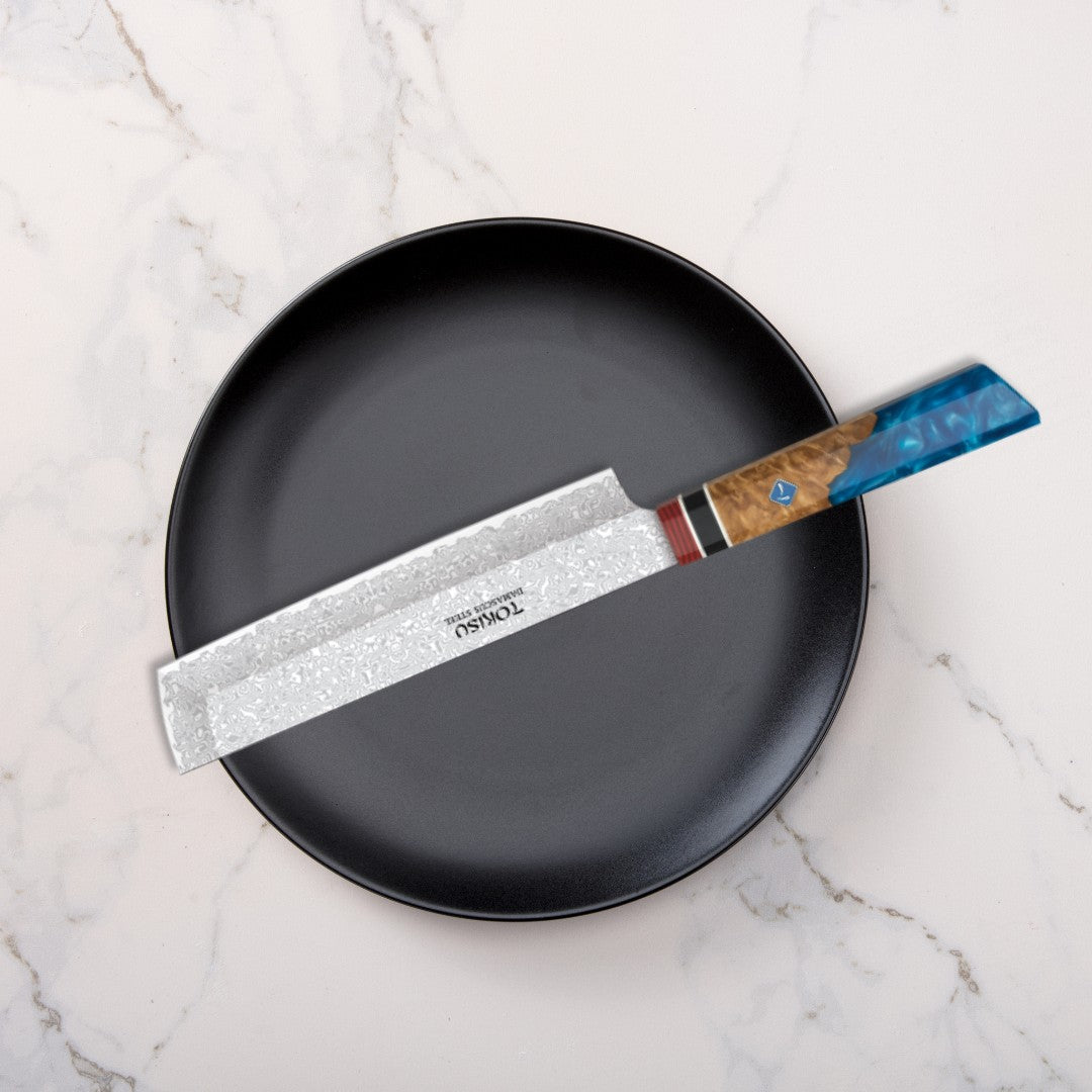 Cuchillo de Cocina Profesional TOKYSU NAKIRI - Artesanía Japonesa de Precisión, Acero DAMASCO de 67 Capas, 18 cm - Mango Ergon