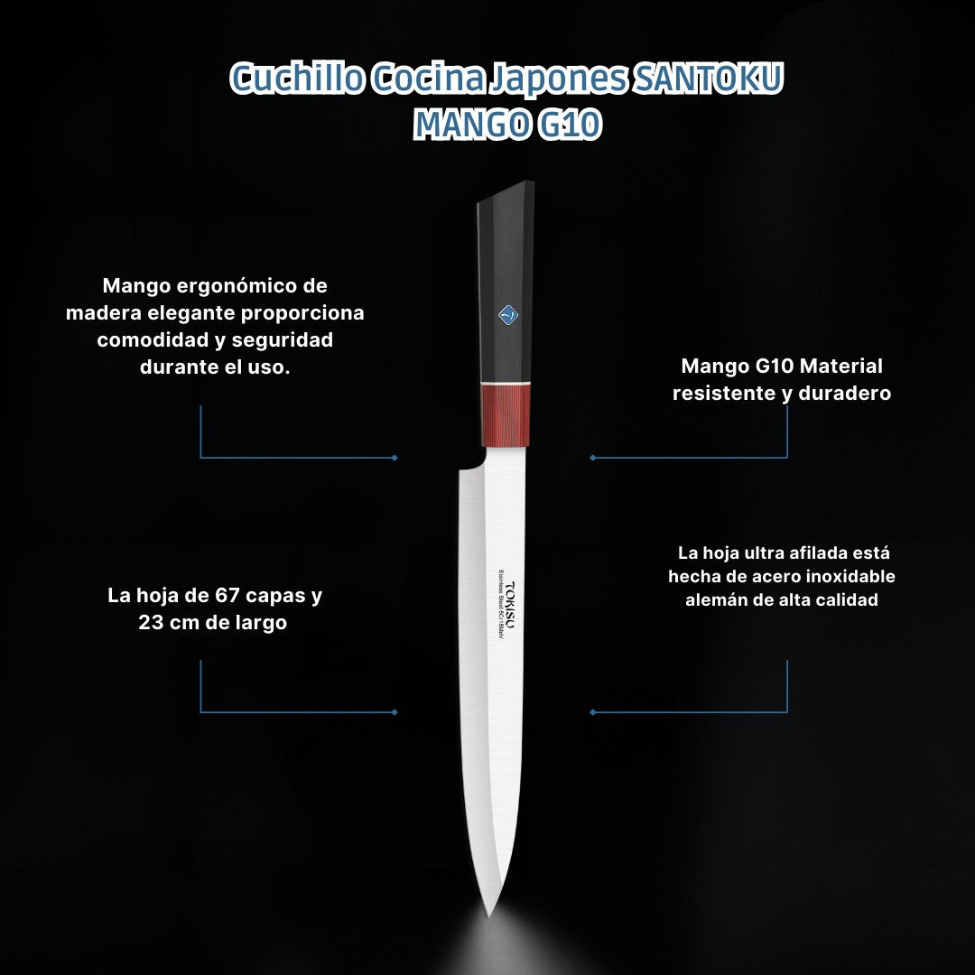 Cuchillo Cocina Profesional  TOKYSU - Cuchillos Cocina Japones YANAGIBA de Acero Inoxidable de 67 capas  23 cm-  Mango G10