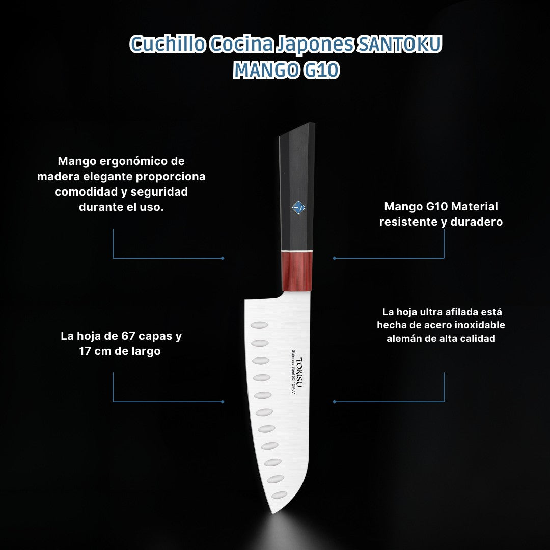 Cuchillo Cocina Profesional TOKYSU - Cuchillos Cocina Japones SANTOKU de Acero Inoxidable de 67 capas 17 cm -  Mango G10 DAMASCO