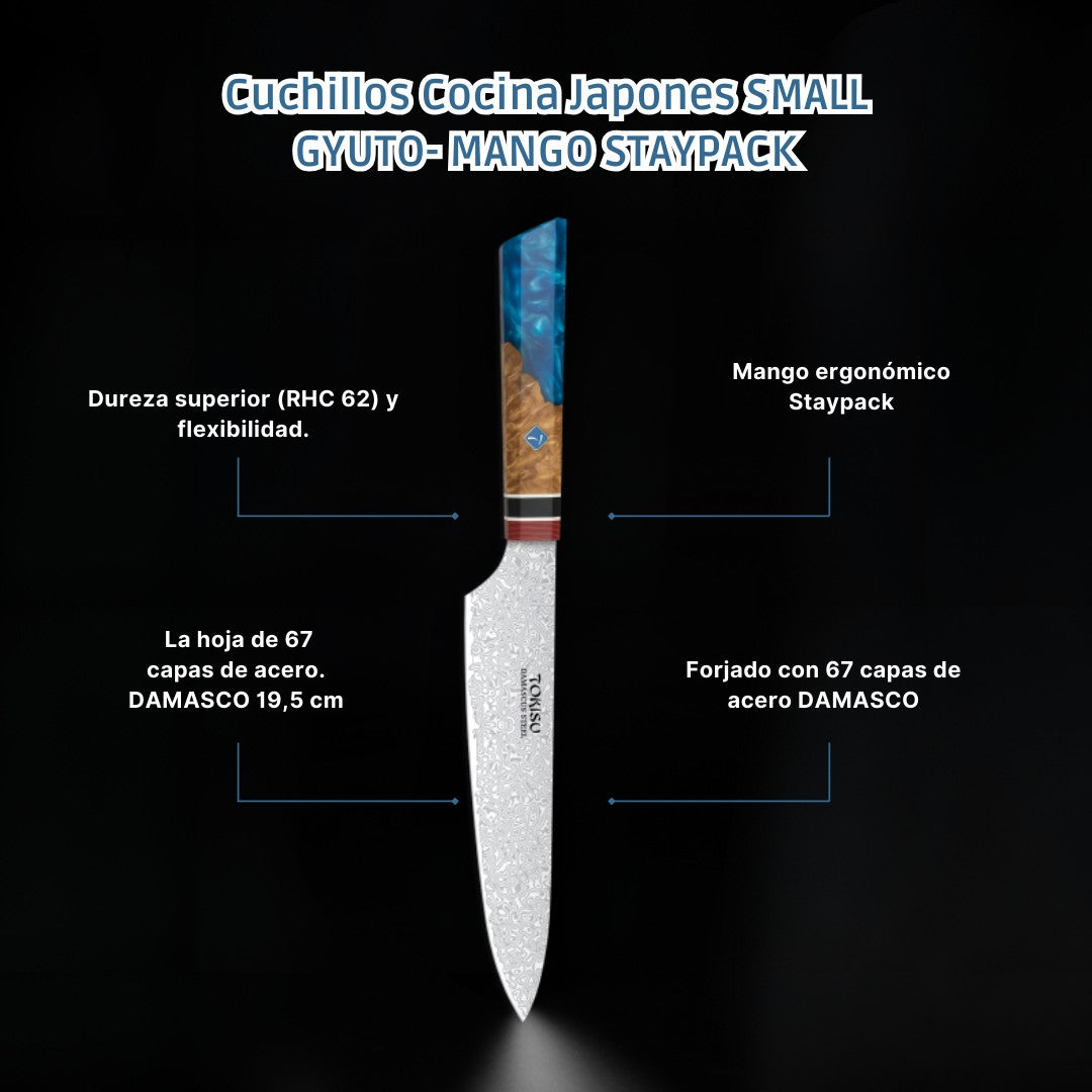 Cuchillo Cocina Profesional TOKYSU - Cuchillos Cocina Japones SMALL GYUTO de Acero DAMASCO 67 capas