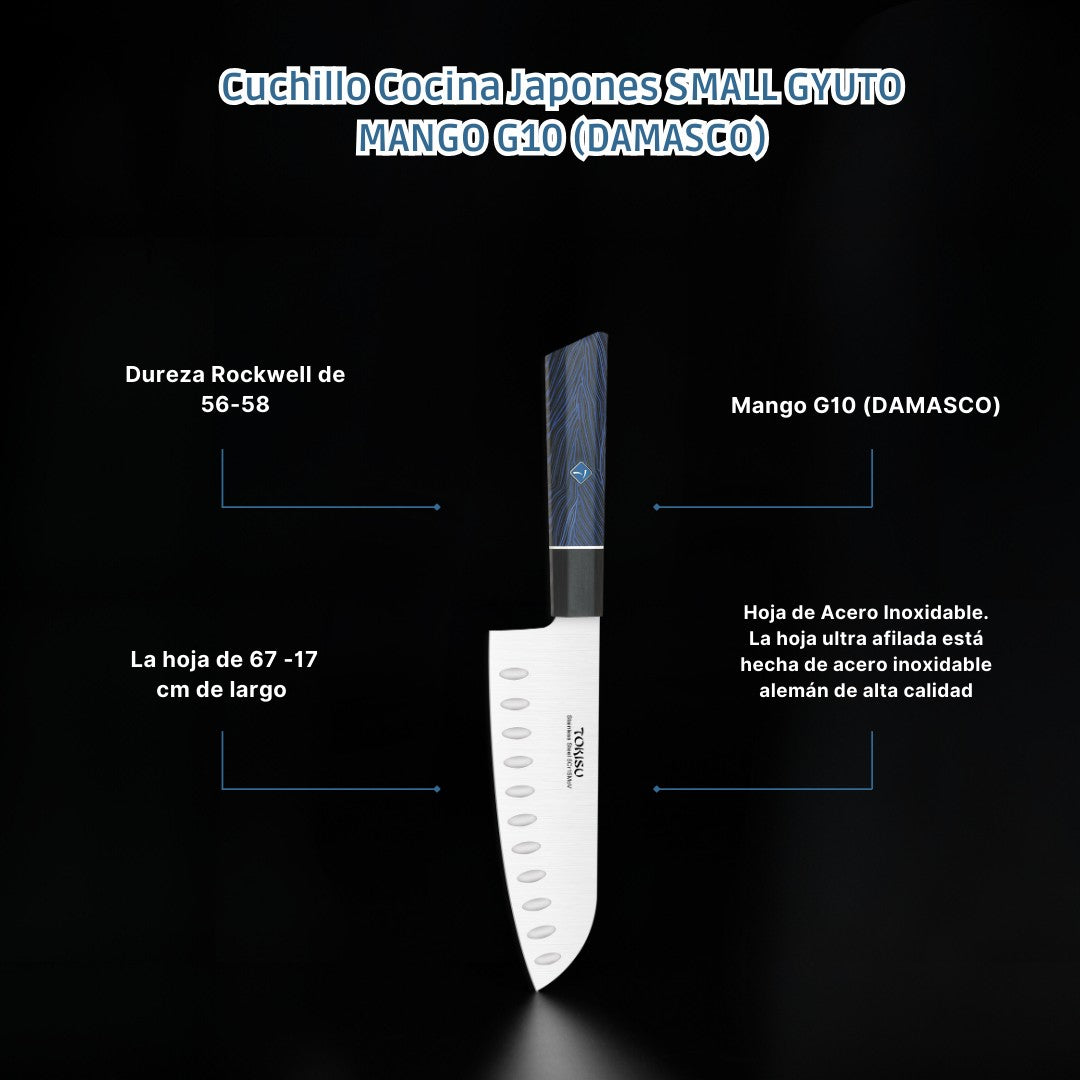 Cuchillo Cocina Profesional TOKYSU - Cuchillos Cocina Japones SANTOKU de Acero Inoxidable de 67 capas 17 cm -  Mango G10 DAMASCO