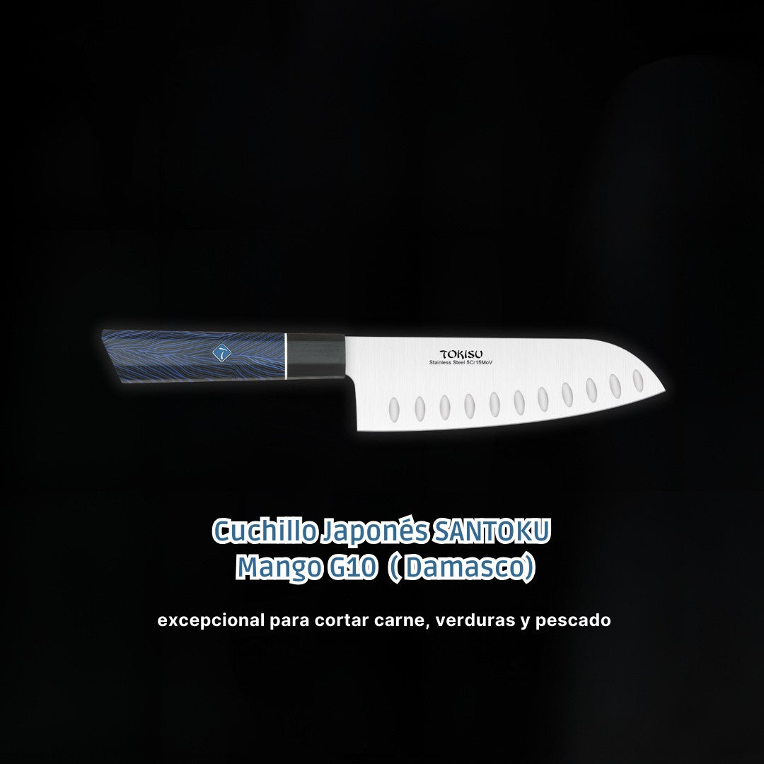 Cuchillo Cocina Profesional TOKYSU - Cuchillos Cocina Japones SANTOKU de Acero Inoxidable de 67 capas 17 cm -  Mango G10 DAMASCO