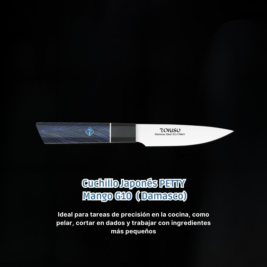 Cuchillo Cocina Profesional  TOKYSU - Cuchillos Cocina Japones PETTY de Acero Inoxidable de 67 capas  11 cm -  Mango G10 DAMASCO