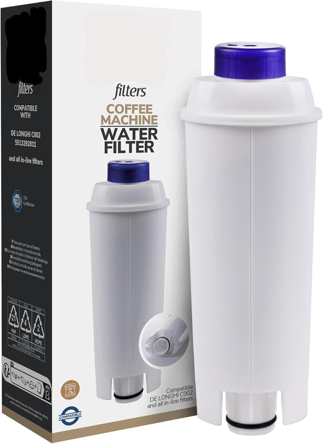 Filtro de Agua Compatible con De'Longhi C002, 5513292811, SER3017 | Mejora el Sabor del Café y Reduce la Cal del Agua | Repuest