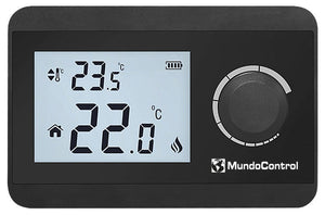 Vista frontal del termostato MundoControl EASY negro CO14572 — fotografía oficial Salvador Escoda